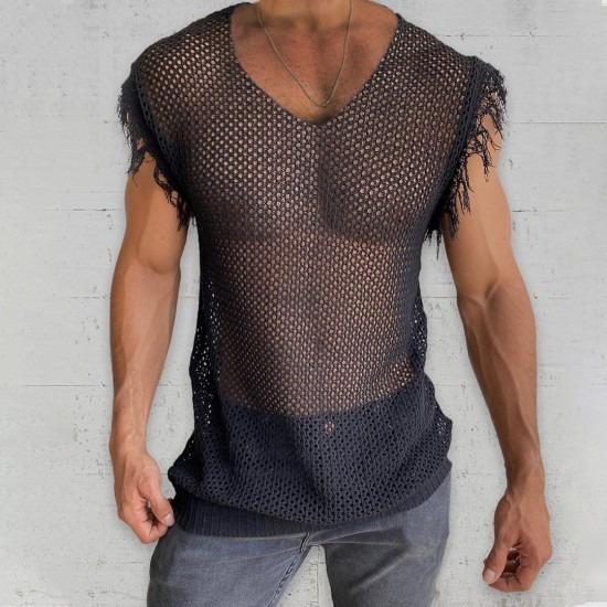 Men's Sheer Mesh Scoop Neck Sleeveless Top