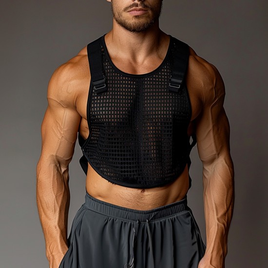 Men's Transparent Mesh Short Functional Gym Sleeveless Top