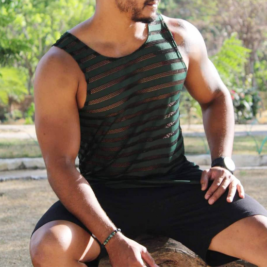 Sexy Men's Mesh Striped Tank Top