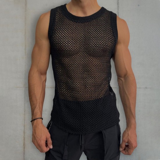 Men's Sheer Mesh Sheer Sleeveless Top