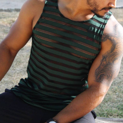 Sexy Men's Mesh Striped Tank Top