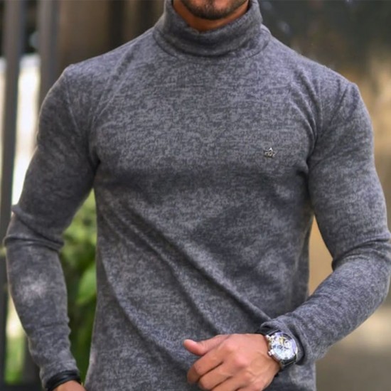 Men's Basic Slim Stand Collar Simple Warm Long Sleeve T-Shirt