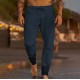 Men's Casual Breathable Elastic Tether Beach Cotton Linen Loose Trousers