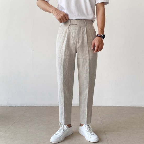 Summer Light Linen Mens Casual Cropped Trousers