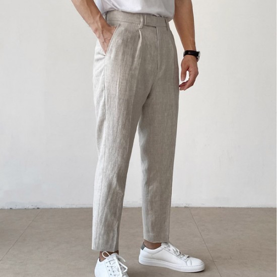 Summer Light Linen Mens Casual Cropped Trousers