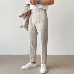 Summer Light Linen Mens Casual Cropped Trousers