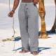 Men's Wide Leg Pants Thin Section Breathable Cotton Linen Loose Casual Beach Trousers